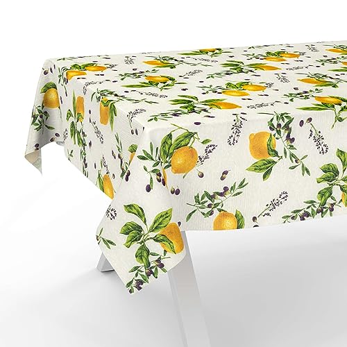 Tischdecke aus Stoff Textil abwaschbar Tischwäsche Tischtuch Baumwolle Polyester Lemon 240x140cm In-/Outdoor Tischdecke von ANRO