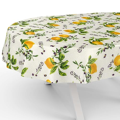 Tischdecke aus Stoff Textil abwaschbar Tischwäsche Tischtuch Baumwolle Polyester Lemon Oval 260x140cm In-/Outdoor Tischdecke von ANRO