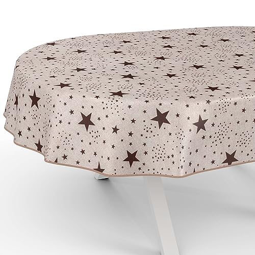 Tischdecke aus Stoff Textil abwaschbar Tischwäsche Tischtuch Baumwolle Polyester Stars Oval 200x140cm In-/Outdoor Tischdecke von ANRO