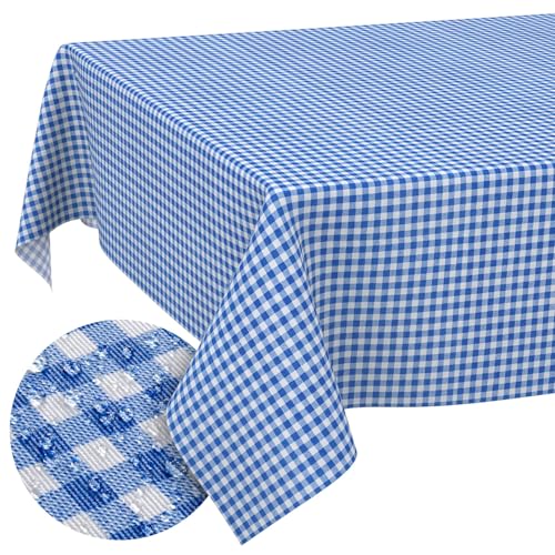 Tischdecke aus Stoff Textil abwaschbar Tischwäsche Tischtuch Baumwolle Polyester Vichy Blue 100x140cm In-/Outdoor Tischdecke von ANRO