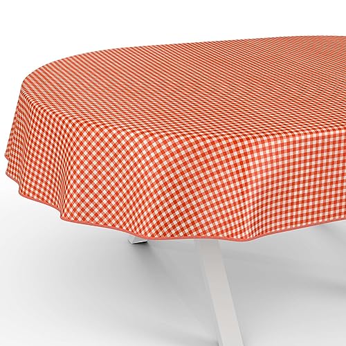 Tischdecke aus Stoff Textil abwaschbar Tischwäsche Tischtuch Baumwolle Polyester Vichy Red Oval 200x140cm In-/Outdoor Tischdecke von ANRO