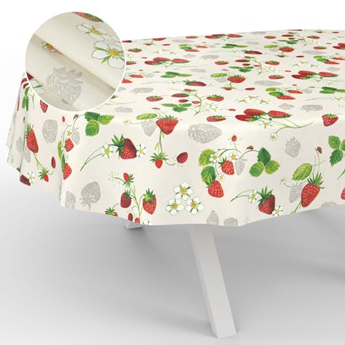 Wachstuch-Tischdecke Tischdecke abwaschbar Wachstuch Garten-Tischdecke Outdoor Indoor Oval 180x140cm Schnittkante Erdbeeren von ANRO