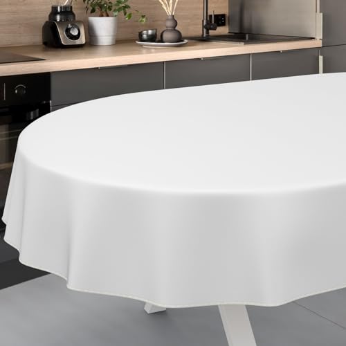 Wachstuch-Tischdecke Tischdecke abwaschbar Wachstuch Garten-Tischdecke Outdoor Indoor Oval 240x140cm mit Saum Weiß Wachstuch-Tischdecke Tischdecke abwaschbar Wachstuch Garten-Tischdecke Outdoor Indoor Oval 240x140cm mit Saum Weiß von ANRO
