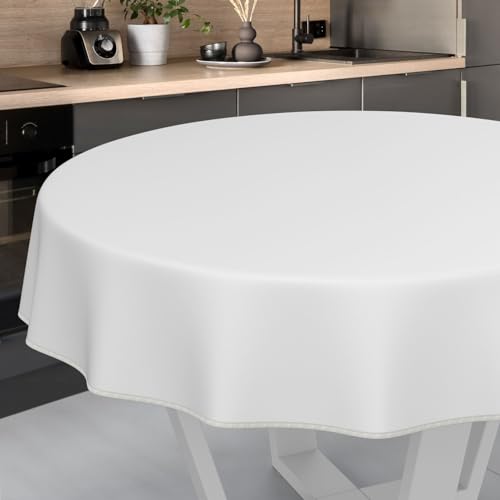Wachstuch-Tischdecke Tischdecke abwaschbar Wachstuch Garten-Tischdecke Outdoor Indoor Rund 140cm mit Saum Weiß Wachstuch-Tischdecke Tischdecke abwaschbar Wachstuch Garten-Tischdecke Outdoor Indoor Rund 140cm mit Saum Weiß von ANRO