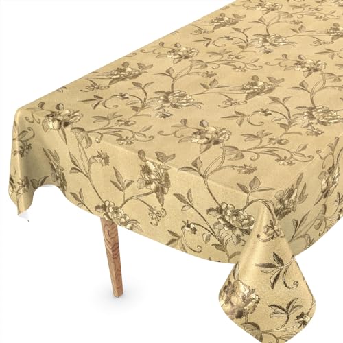 ANRO Wachstuch Tischdecke abwaschbar Wachstischdecke Plastik-Tischdecke Meterware edel glänzend eckig rund oval 90 x 130cm Schnittkante Pionen Gold von ANRO