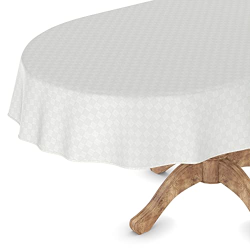 Wachstuchtischdecke Wachstischdecke Tischdecke abwaschbar Gartentischdecke Wachstuch Eckig rund oval Oval 140 x 180cm mit Saum Karo Quadrat Weiß von ANRO