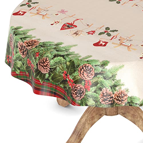 Wachstuchtischdecke Wachstischdecke Tischdecke abwaschbar Gartentischdecke Wachstuch Eckig rund oval Rund 140cm Schnittkante Weihnachstskranz von ANRO