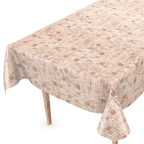 Wachstuchtischdecke Wachstuch Vinyl abwischbar Wachstischdecke Tischdecke 100 x 140cm Schnittkante Fliesen Beige von ANRO