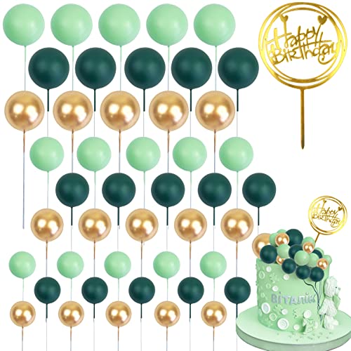 46 Tortendeko Kugeln in Grün und Gold mit Happy Birthday Topper - Perfekt für DIY Tortendeko, Hochzeiten, Geburtstage und Baby Showers von ANROI