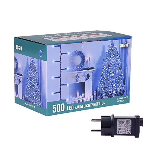 ANSIO® Lichterkette außen Innen 12.5m 500 LED Büschellichterkette Cluster Weihnachtsbaum Lichtketten Strom Für Weihnachten, Balkon, Weihnachtsdekoration | Blau Weihnachtsbeleuchtung |Grünes Kabel von ANSIO