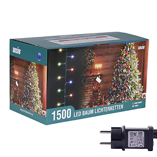 ANSIO® Lichterkette außen Innen 37.5m 1500 LED Büschellichterkette Cluster Weihnachtsbaum Lichtketten Strom Für Weihnachten, Balkon, Weihnachtsdekoration | Bunt Weihnachtsbeleuchtung |Grünes Kabel von ANSIO