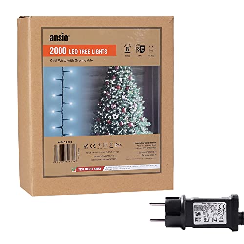 ANSIO® Lichterkette außen Innen 50m 2000 LED Büschellichterkette Cluster Weihnachtsbaum Lichtketten Strom Für Weihnachten, Balkon, Weihnachtsdekoration | Kaltweiß Weihnachtsbeleuchtung |Grünes Kabel von ANSIO