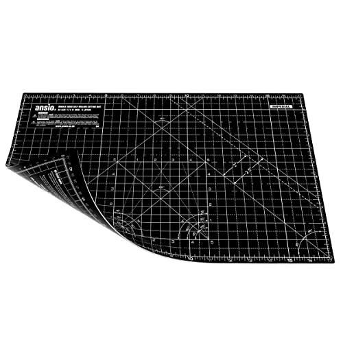 ANSIO Bastel-Schneidematte, selbstheilend, A3, doppelseitig, 5 Schichten – Quilten, Nähen, Stoffe und Papierarbeiten – Imperial/Metrisch 17 Zoll x 11 Zoll / 42 cm x 27 cm – Schwarz/Schwarz von ANSIO