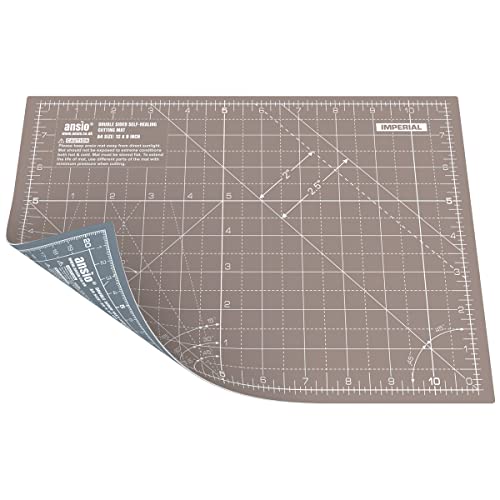 ANSIO Bastel-Schneidematte, selbstheilend, A4, doppelseitig, 5 Schichten – Quilten, Nähen, Sammelalben, Stoff- und Papierarbeiten – imperial/metrisch 11 Zoll x 8 Zoll / 29 cm x 21 cm – BRAUN/GRAU von ANSIO