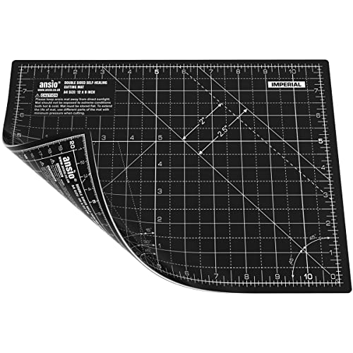 ANSIO Bastel-Schneidematte, selbstheilend, A4, doppelseitig, 5 Schichten Quilten, Nähen, Sammelalben, Stoffe und Papierarbeiten – Imperial/Metrisch 11 Zoll x 8 Zoll / 29 cm x 21 cm – Schwarz/Schwarz von ANSIO