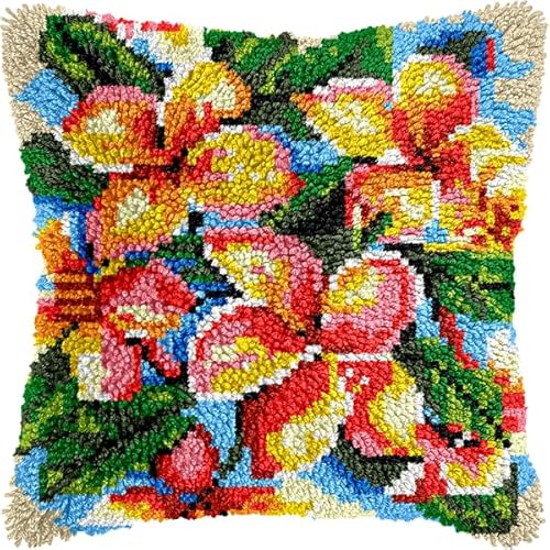 ANSIWEIGO Blumenstrauß DIY Knüpfhaken Set,Bunte Blumen,Kreuzstich Kissen Knüpfhaken Kits Sticken Do It Yourself Stickkissen zum Basteln,43x43 cm von ANSIWEIGO