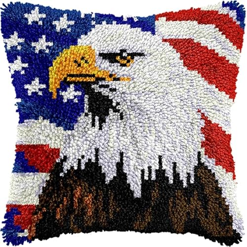 ANSIWEIGO DIY-Knüpfhaken-Set mit Tieren,Adler und amerikanische Flagge,Kreuzstich-Kissen-Knüpfhaken-Sets,Stickerei,Stickkissen zum Selbermachen,zum Basteln,43x43 cm von ANSIWEIGO