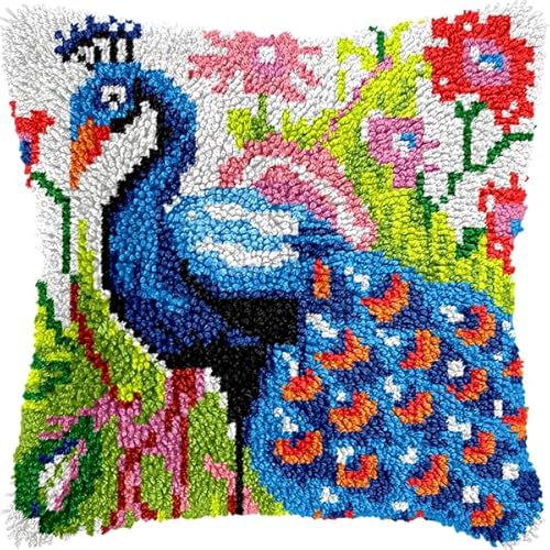 ANSIWEIGO DIY-Knüpfpackung mit Tiermotiven – vorgedruckte Leinwand, einfaches Häkelgarn-Bastelset für Anfänger, Deko fürs Sofa, 43 x 43 cm von ANSIWEIGO