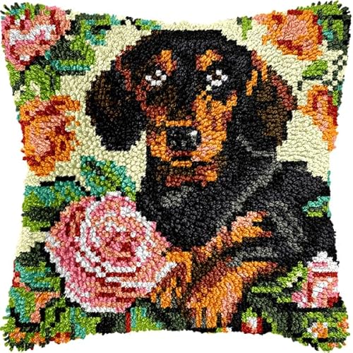 ANSIWEIGO DIY-Knüpfpackung mit Tiermotiven – vorgedruckte Leinwand, einfaches Häkelgarn-Bastelset für Anfänger, Deko fürs Sofa, 43 x 43 cm von ANSIWEIGO