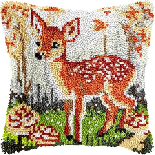 ANSIWEIGO DIY-Knüpfpackung mit Tiermotiven – vorgedruckte Leinwand, einfaches Häkelgarn-Bastelset für Anfänger, Deko fürs Sofa, 43 x 43 cm von ANSIWEIGO