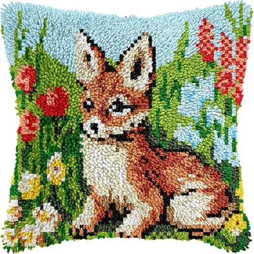 ANSIWEIGO DIY-Knüpfpackung mit Tiermotiven – vorgedruckte Leinwand, einfaches Häkelgarn-Bastelset für Anfänger, Deko fürs Sofa, 43 x 43 cm von ANSIWEIGO