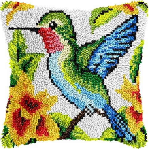 ANSIWEIGO DIY-Knüpfpackung mit Tiermotiven – vorgedruckte Leinwand, einfaches Häkelgarn-Bastelset für Anfänger, Deko fürs Sofa, 43 x 43 cm von ANSIWEIGO