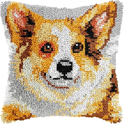 ANSIWEIGO DIY-Knüpfpackung mit Tiermotiven – vorgedruckte Leinwand, einfaches Häkelgarn-Bastelset für Anfänger, Deko fürs Sofa, 43 x 43 cm von ANSIWEIGO