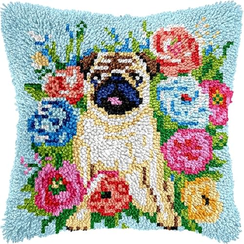 ANSIWEIGO DIY-Knüpfpackung mit Tiermotiven – vorgedruckte Leinwand, einfaches Häkelgarn-Bastelset für Anfänger, Deko fürs Sofa, 43 x 43 cm von ANSIWEIGO