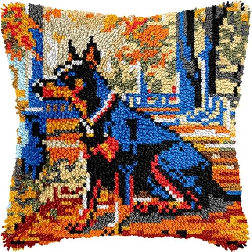 ANSIWEIGO DIY-Knüpfpackung mit Tiermotiven – vorgedruckte Leinwand, einfaches Häkelgarn-Bastelset für Anfänger, Deko fürs Sofa, 43 x 43 cm von ANSIWEIGO