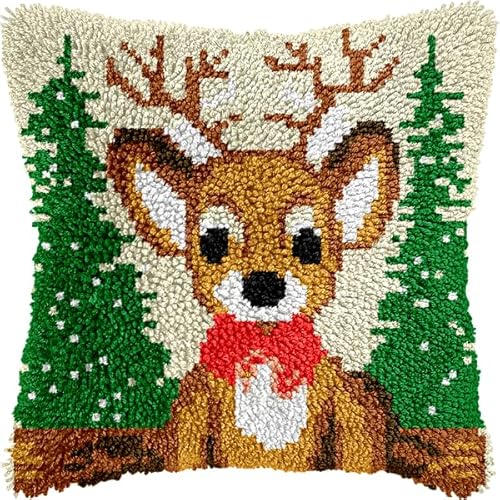 ANSIWEIGO DIY-Knüpfpackung mit Tiermotiven – vorgedruckte Leinwand, einfaches Häkelgarn-Bastelset für Anfänger, Deko fürs Sofa, 43 x 43 cm von ANSIWEIGO