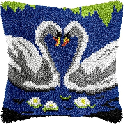 ANSIWEIGO DIY-Knüpfpackung mit Tiermotiven – vorgedruckte Leinwand, einfaches Häkelgarn-Bastelset für Anfänger, Deko fürs Sofa, 43 x 43 cm von ANSIWEIGO