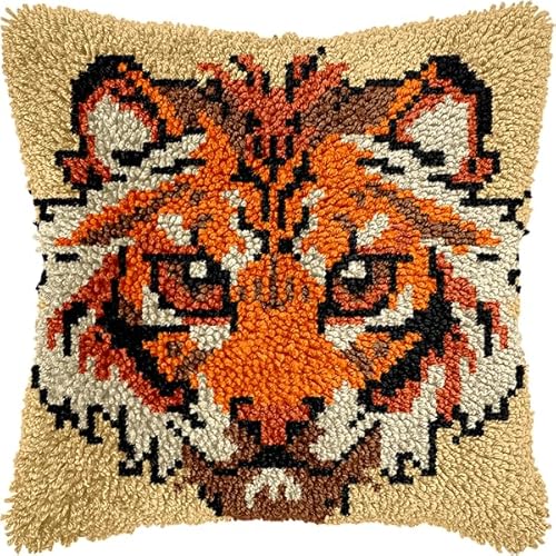 ANSIWEIGO DIY-Knüpfpackung mit Tiermotiven – vorgedruckte Leinwand, einfaches Häkelgarn-Bastelset für Anfänger, Deko fürs Sofa, 43 x 43 cm von ANSIWEIGO