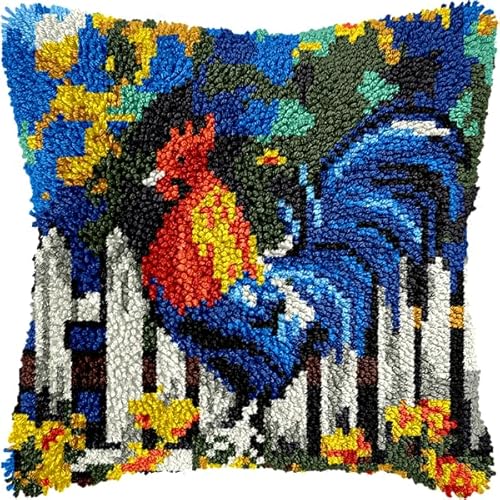 ANSIWEIGO DIY-Knüpfpackung mit Tiermotiven – vorgedruckte Leinwand, einfaches Häkelgarn-Bastelset für Anfänger, Deko fürs Sofa, 43 x 43 cm von ANSIWEIGO