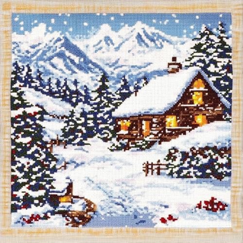 ANSIWEIGO DIY Kreuzstich-Kissen-Sets,Stickset,Kreuzstichkissen zum Basteln Stickkissen Stickpackung mit Vorgedruckt Kreuzstichmotiv,45x45cm,Winterschneeszene von ANSIWEIGO