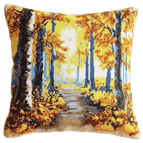 ANSIWEIGO DIY Kreuzstich-Kissenbezug-Set,Wald-Herbstszene,handgemachter dekorativer Kissenbezug,ideal als Heimdekoration oder personalisiertes Geschenk,45x45 cm von ANSIWEIGO