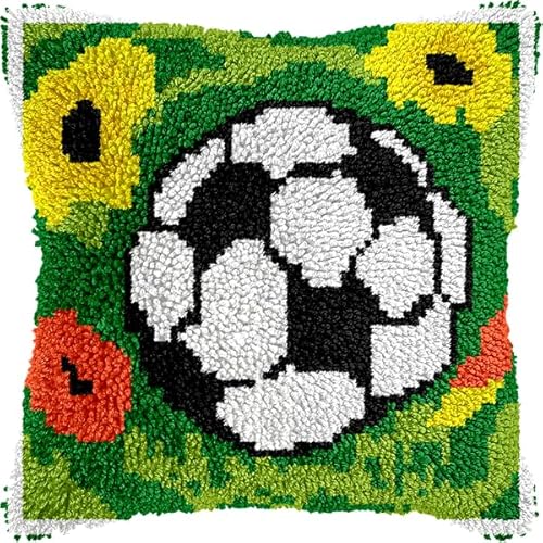 ANSIWEIGO Fußball-Knüpfhaken-Set zum Selbermachen,Sport,Kreuzstich-Kissen,Knüpfhaken-Sets,Stickerei,Stickkissen zum Selbermachen,zum Basteln,43x43 cm von ANSIWEIGO