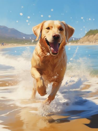 ANSIWEIGO Golden Retriever spielen im Wasser Malen-nach-Zahlen-Set für Erwachsene – 40x50 cm DIY-Öl- und Acrylmalerei,einfaches,entspannendes Basteln,rahmenloses Kunstwerk für Heimdekoration von ANSIWEIGO