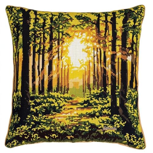 ANSIWEIGO Handgemachter Kreuzstich Kissenbezug,Wald Herbst Szene Stickerei Kissenbezug,Baumwolle-Leinen,45x45 cm,Home Decor von ANSIWEIGO