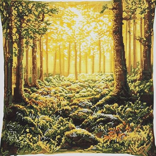 ANSIWEIGO Kissenbezug mit Kreuzstichmotiv „Wald-Herbst-Szene“,vorgestickter Bezug aus Baumwolle und Leinen,versteckter Reißverschluss,Heimdekoration,45x45 cm von ANSIWEIGO