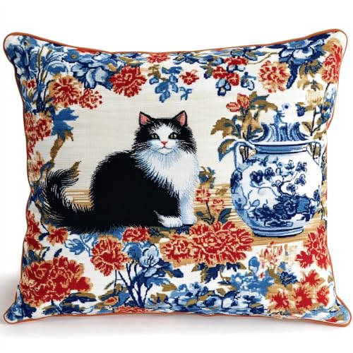 ANSIWEIGO Klapphaken-Kissen-Kits,Diy-Stickerei-Kissenbezug-Set,Chinesisches Porzellan und Katze,43X43cm, Handarbeit,Basteln,Kissenbezug,Haken-Teppich-Kits,Wohnkultur ANSIWEIGO Klapphaken-Kissen-Kits,Diy-Stickerei-Kissenbezug-Set,Chinesisches Porzellan und Katze,43X43cm, Handarbeit,Basteln,Kissenbezug,Haken-Teppich-Kits,Wohnkultur von ANSIWEIGO