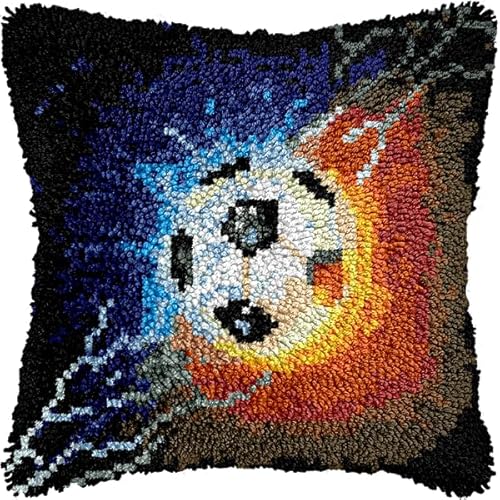 ANSIWEIGO Knüpfhaken-Set für Erwachsene und Anfänger,Blitz-Fußball,DIY-Kissen-Stickset mit allen Materialien und Werkzeugen,perfekt für Anfänger,Heimdekoration und Geschenke,43x43 cm von ANSIWEIGO