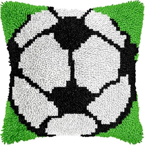 ANSIWEIGO Knüpfhaken-Set für Erwachsene und Anfänger,Fußball,DIY-Kissen-Stickset mit allen Materialien und Werkzeugen,perfekt für Anfänger,Heimdekoration und Geschenke,43x43 cm von ANSIWEIGO