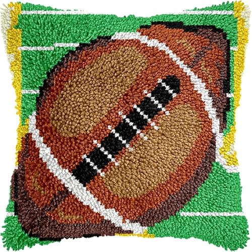 ANSIWEIGO Knüpfhaken-Set für Erwachsene und Anfänger,Fußball,DIY-Kissen-Stickset mit allen Materialien und Werkzeugen,perfekt für Anfänger,Heimdekoration und Geschenke,43x43 cm von ANSIWEIGO