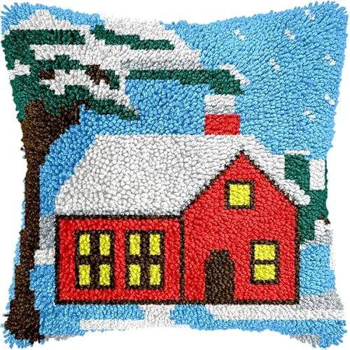 ANSIWEIGO Knüpfhaken-Set für Erwachsene und Anfänger,Iglu,DIY-Kissen-Stickset mit allen Materialien und Werkzeugen,Perfekt für Anfänger,Heimdekoration und Geschenke,43x43 cm von ANSIWEIGO