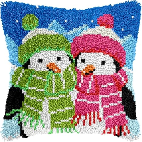 ANSIWEIGO Knüpfhaken-Set für Erwachsene und Anfänger,Schneemann,DIY-Kissen-Stickset mit allen Materialien und Werkzeugen,perfekt für Anfänger,Heimdekoration und Geschenke,43x43 cm von ANSIWEIGO