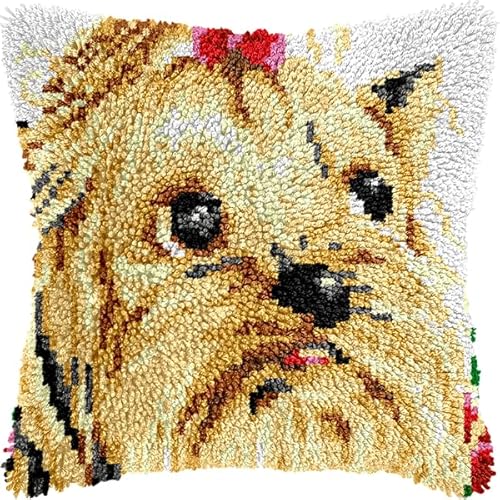 ANSIWEIGO Knüpfhaken-Set für Erwachsene und Anfänger,Shih Tzu,DIY-Kissen-Stickset mit allen Materialien und Werkzeugen,perfekt für Anfänger,Heimdekoration und Geschenke,43x43 cm von ANSIWEIGO