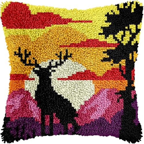 ANSIWEIGO Knüpfhaken-Set für Erwachsene und Anfänger,Sonnenuntergangslandschaft,DIY-Kissen-Stickset mit allen Materialien und Werkzeugen,perfekt für Anfänger,Heimdekoration und Geschenke,43x43 cm von ANSIWEIGO