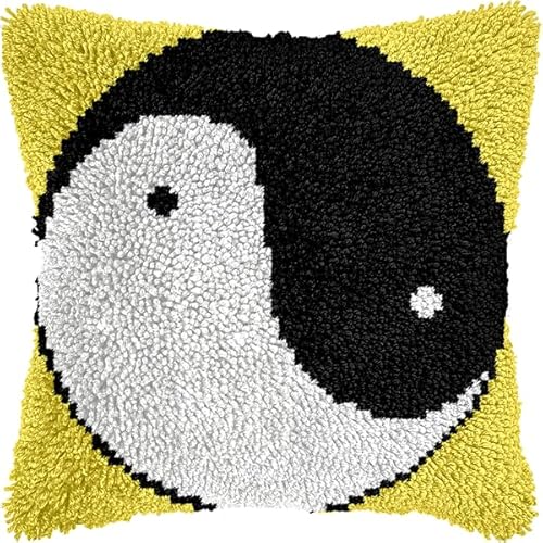 ANSIWEIGO Knüpfhaken-Set für Erwachsene und Anfänger,Yin-Yang-Muster,DIY-Kissen-Stickset mit allen Materialien und Werkzeugen,perfekt für Anfänger,Heimdekoration und Geschenke,43x43 cm von ANSIWEIGO