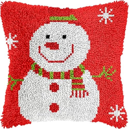 ANSIWEIGO Knüpfhaken-Set für Erwachsene und Anfänger,süßer Schneemann,DIY-Kissen-Stickset mit allen Materialien und Werkzeugen,perfekt für Anfänger,Heimdekoration und Geschenke,43x43 cm von ANSIWEIGO