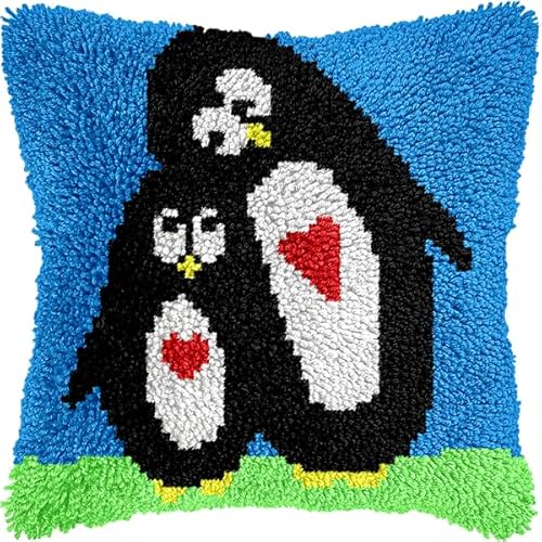 ANSIWEIGO Knüpfhaken-Set zum Selbermachen mit Tiermotiv,Pinguin,Kreuzstich-Kissen,Knüpfhaken-Sets,Stickerei,Stickkissen zum Selbermachen,zum Basteln,43x43 cm von ANSIWEIGO